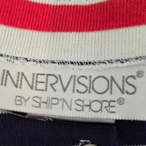 Innervisions 6 Vintage Nautical Red Black White Button Down Crew Neck Capped Top - Picture 2 of 4